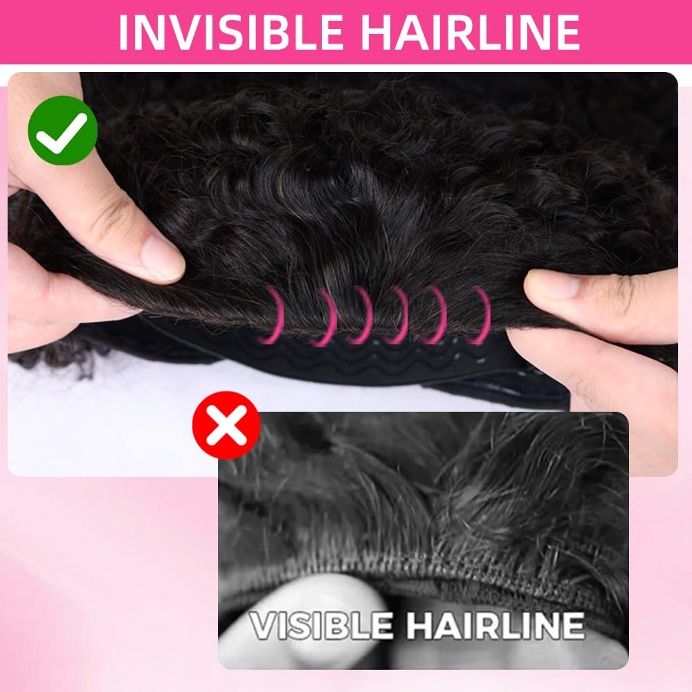 Curly Half Wig Human Hair 20″ Glueless Kinky Curly 200% Density Clip-In Drawstri