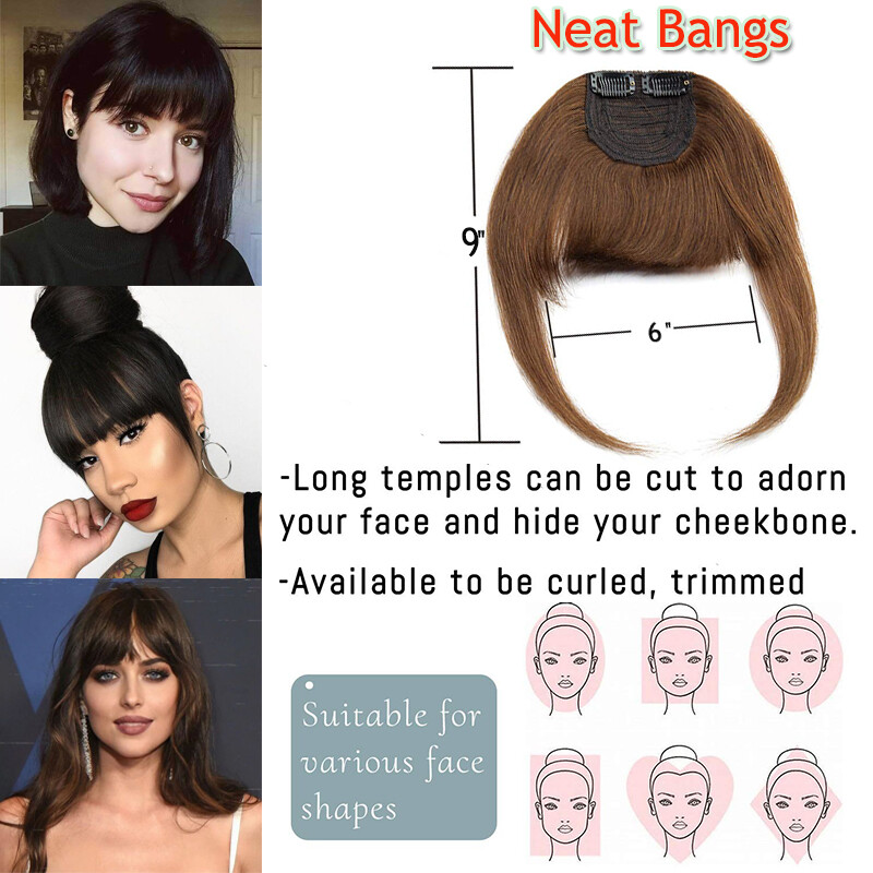 Thin Neat Bangs Clip in Bangs Real as Human Hair Extensions Front Hairpiece US