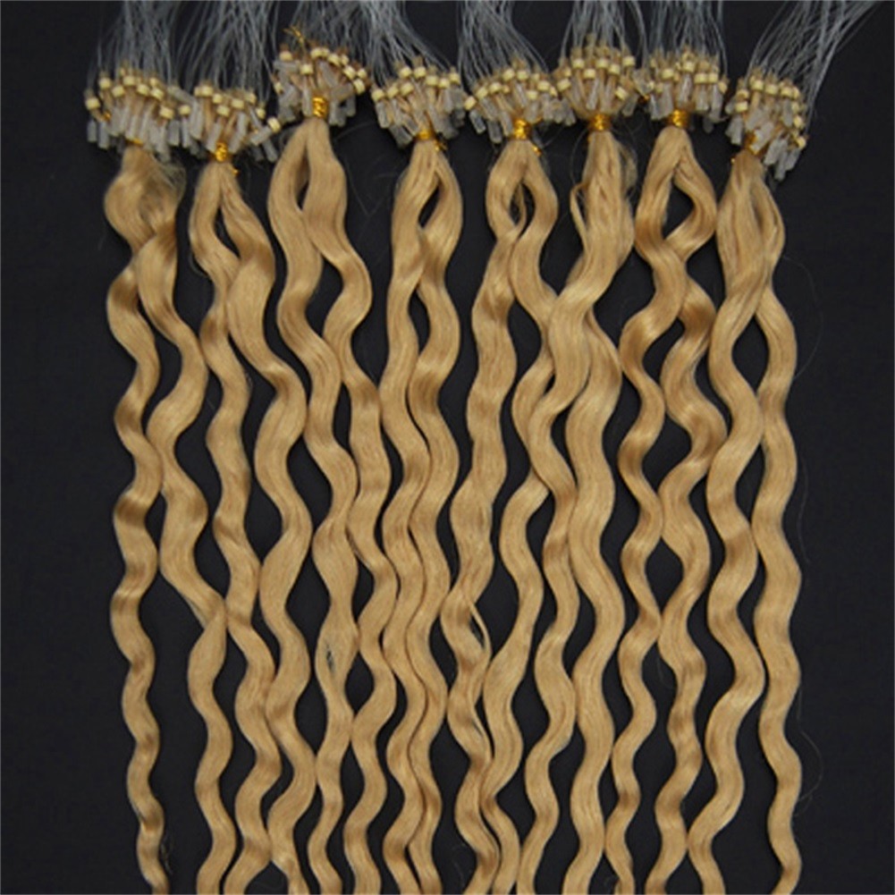 Micro Beads Loop Ring Link Real Human Hair Extensions Water Curly 20inch 100S50g