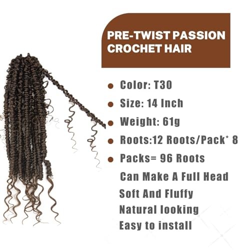 Passion Twist Hair 14 inch Passion Twist Crochet Hair 8 Pack Pre-twisted