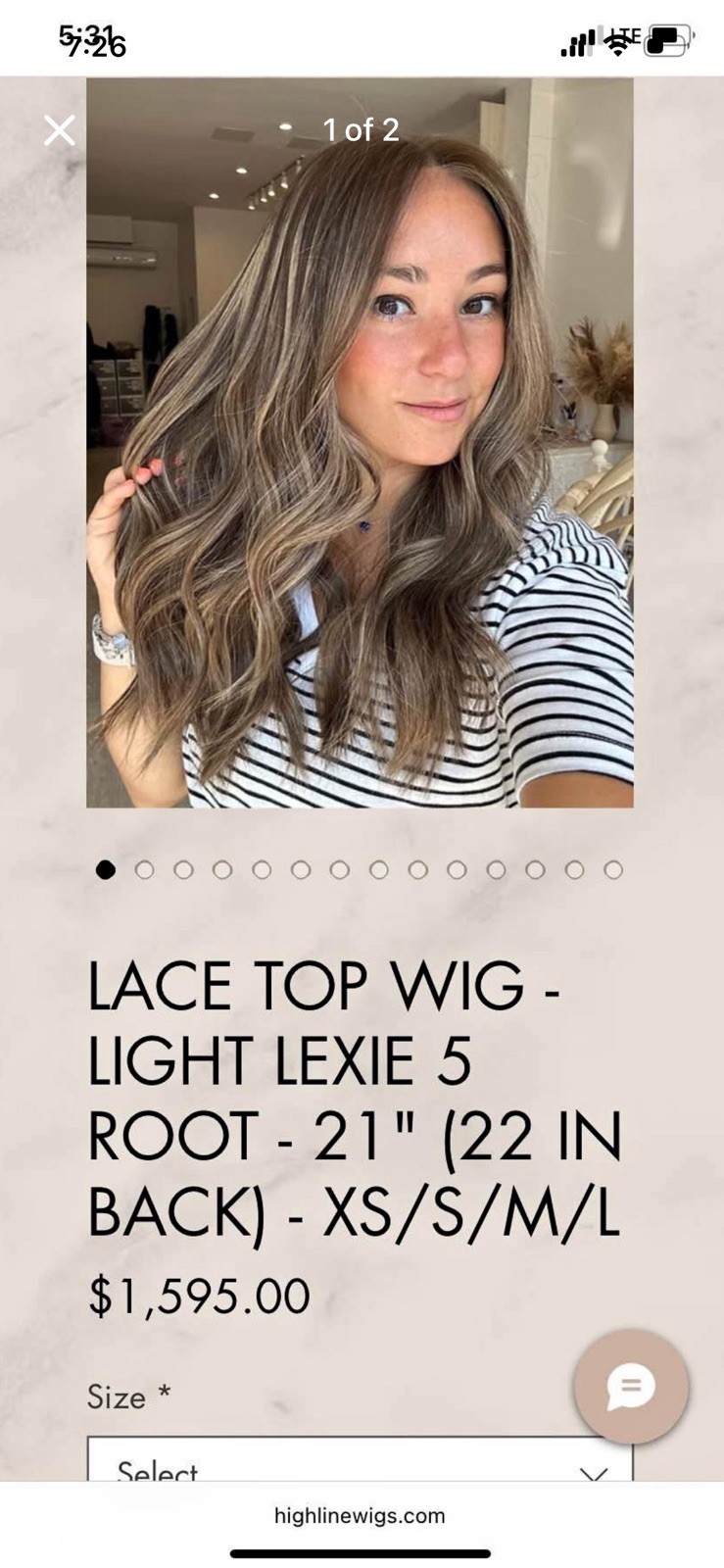 Highline Wigs Lace Top Human Hair Wig Light Lexie 5 Root 21in Wavy Free-Part
