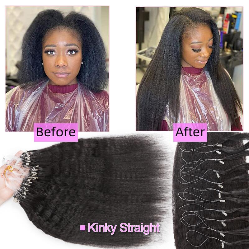 Kinky Straight YAKI Micro Links Loop Ring Beads Human Hair Extensions Pre Bonded