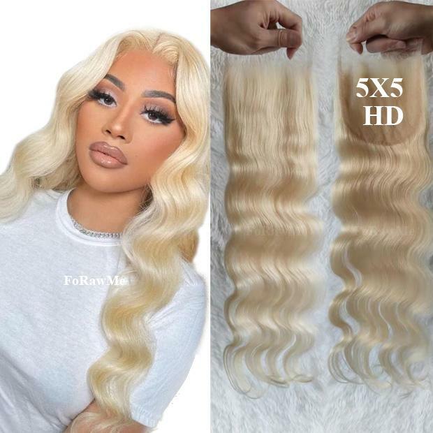 22INCH 5X5 HD WIDER BLONDE 613# LACE CLOSURE 100% BRAZILIAN HUMAN HAIR BODY WAVE