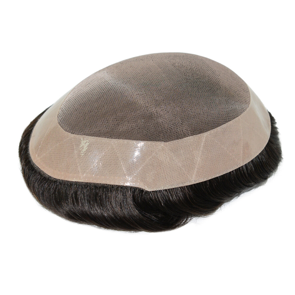 Mens Human Hair Replacement System Durable Hairpiece Fine Mono Poly Skin Toupee
