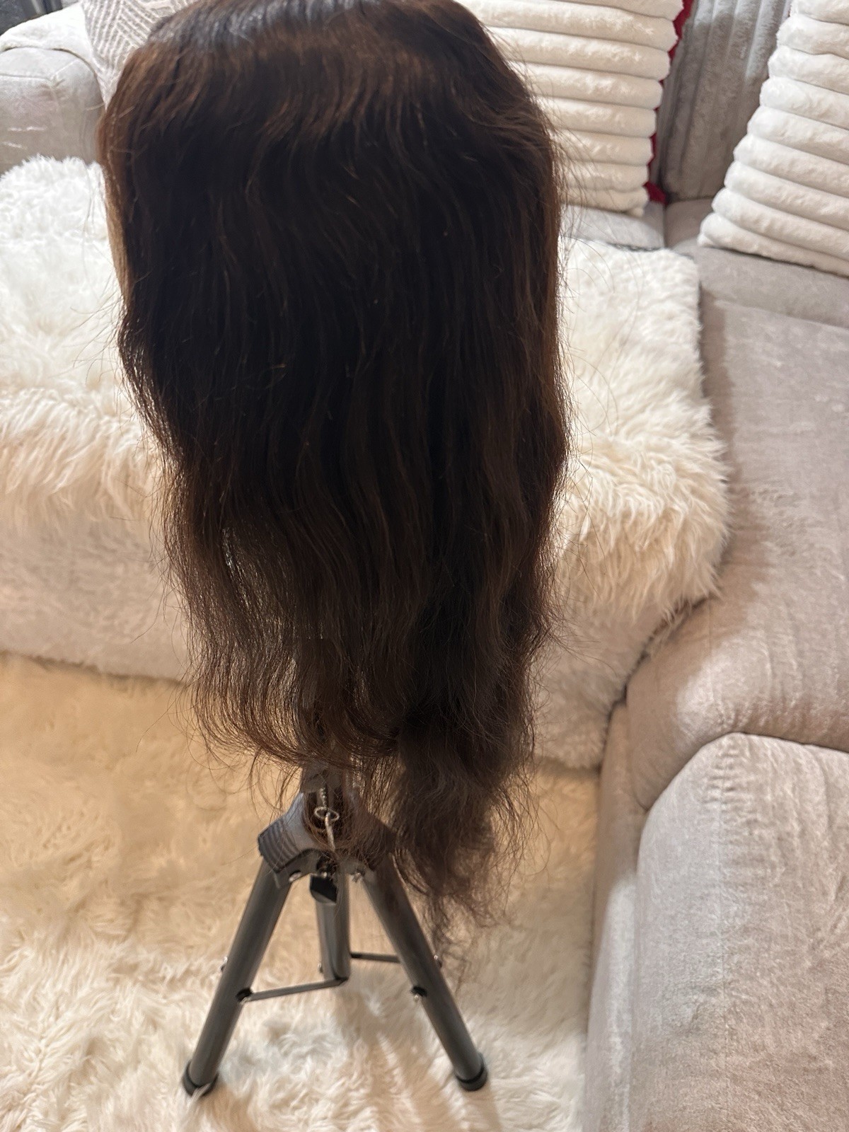 Dark Brown Wavy Human Hair Lace Front Wig Free-Part Clip-In 21-30 in