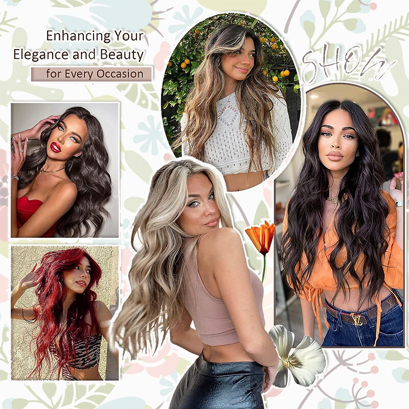 One Piece U Shape 5Clips in Hair Extensions Full Head Highlight Real As Human US