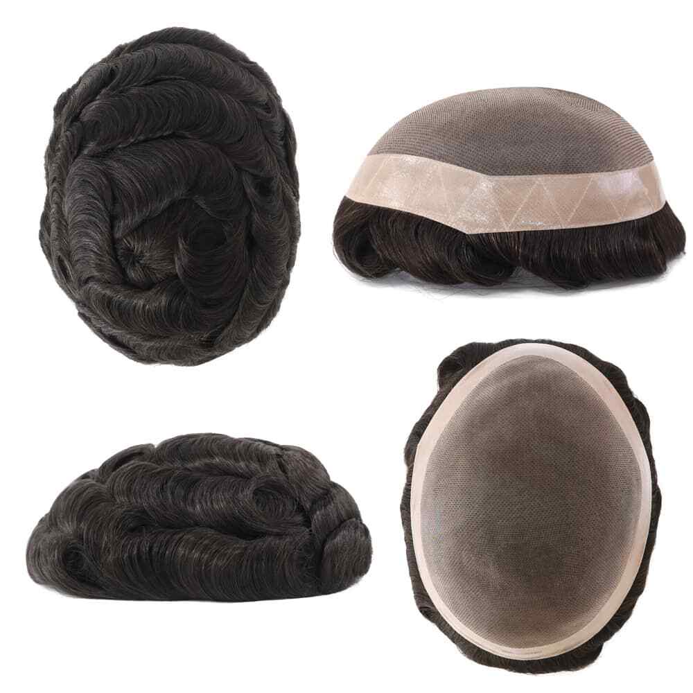 Mens Toupee Hair Pieces Mono PU Medium 130% Soft Hair Replecement System Toupees