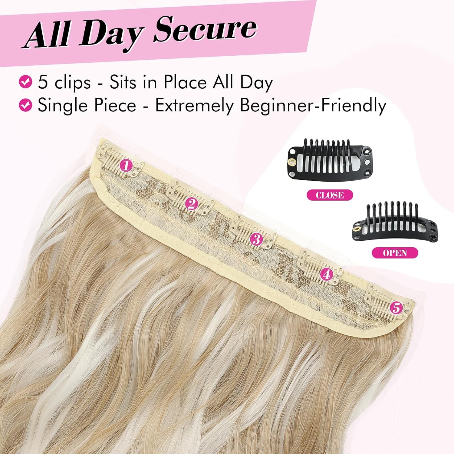 Blonde Hair Extensions, 20” One Piece Clip in Hair Extensions