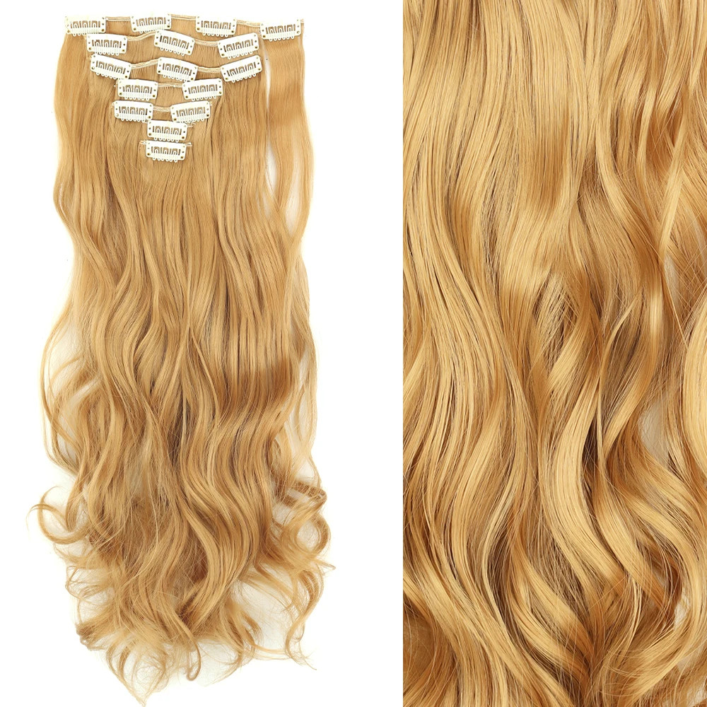 Long Straight 16 Clips 7Pcs Hair Extensions Heat Resistant Blonde Black