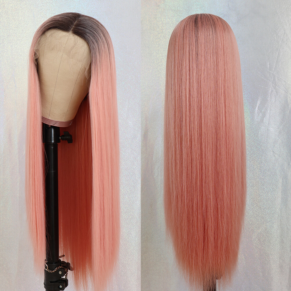 Ombre Pink Women’s Synthetic Hair Lace Frontal Wig Long Straight Natural Wigs
