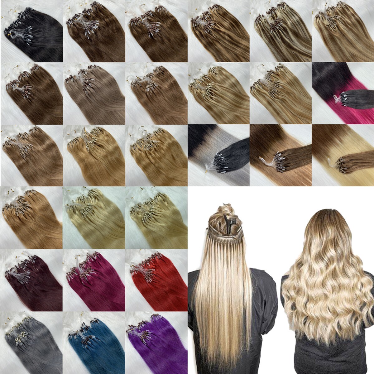 Micro Ring Loop Beads Tip Hair Extensions 100% Real Brazilian Human Hair 50-100s