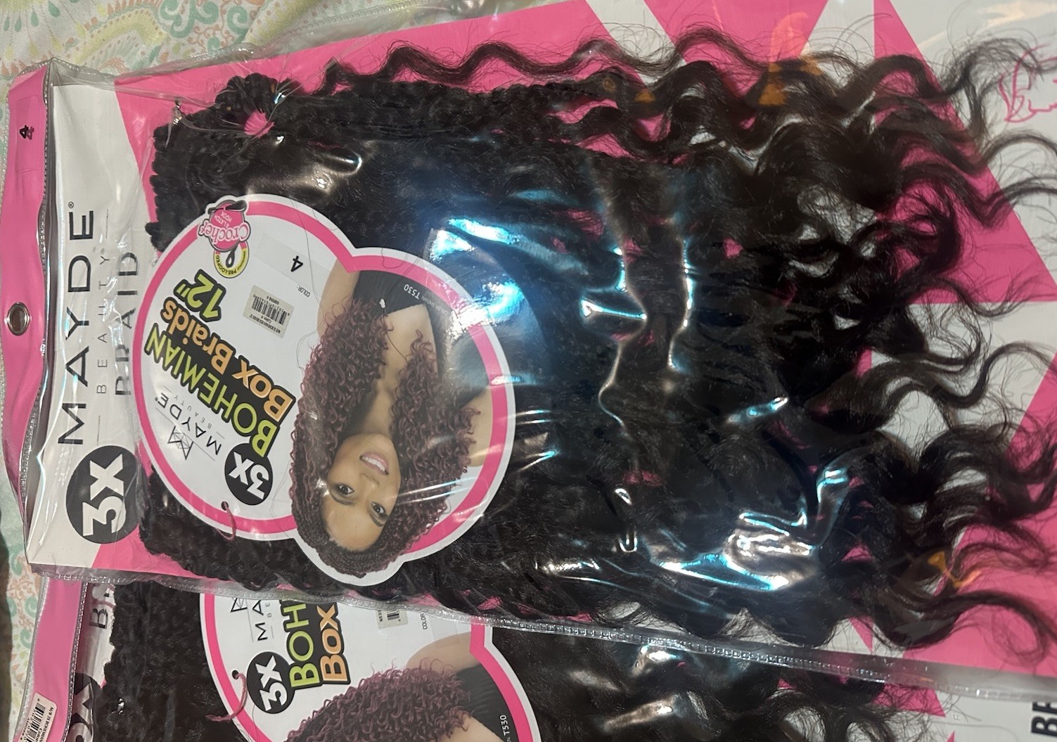 MAYDE 3X Bohemian Box Braids 12 in Synthetic Curly Black Hair Extension 3 pks