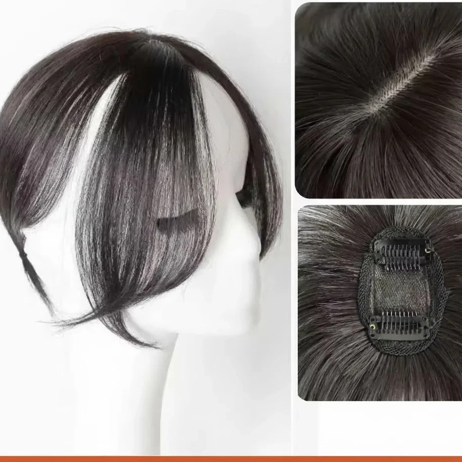 Black Brown 2 Clips Hair Patch with Curtain Bangs By Zebaish