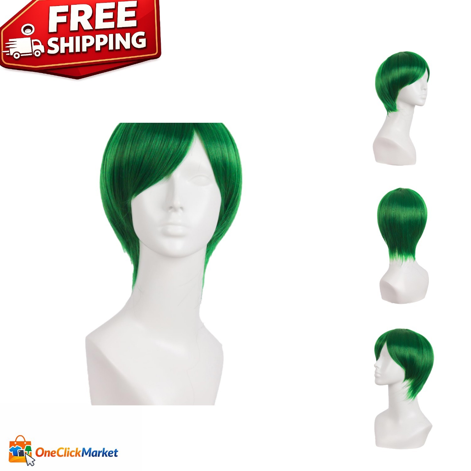 Stylish 10 Inch High Temperature Fiber Wig for Men – Grass Green Elegance