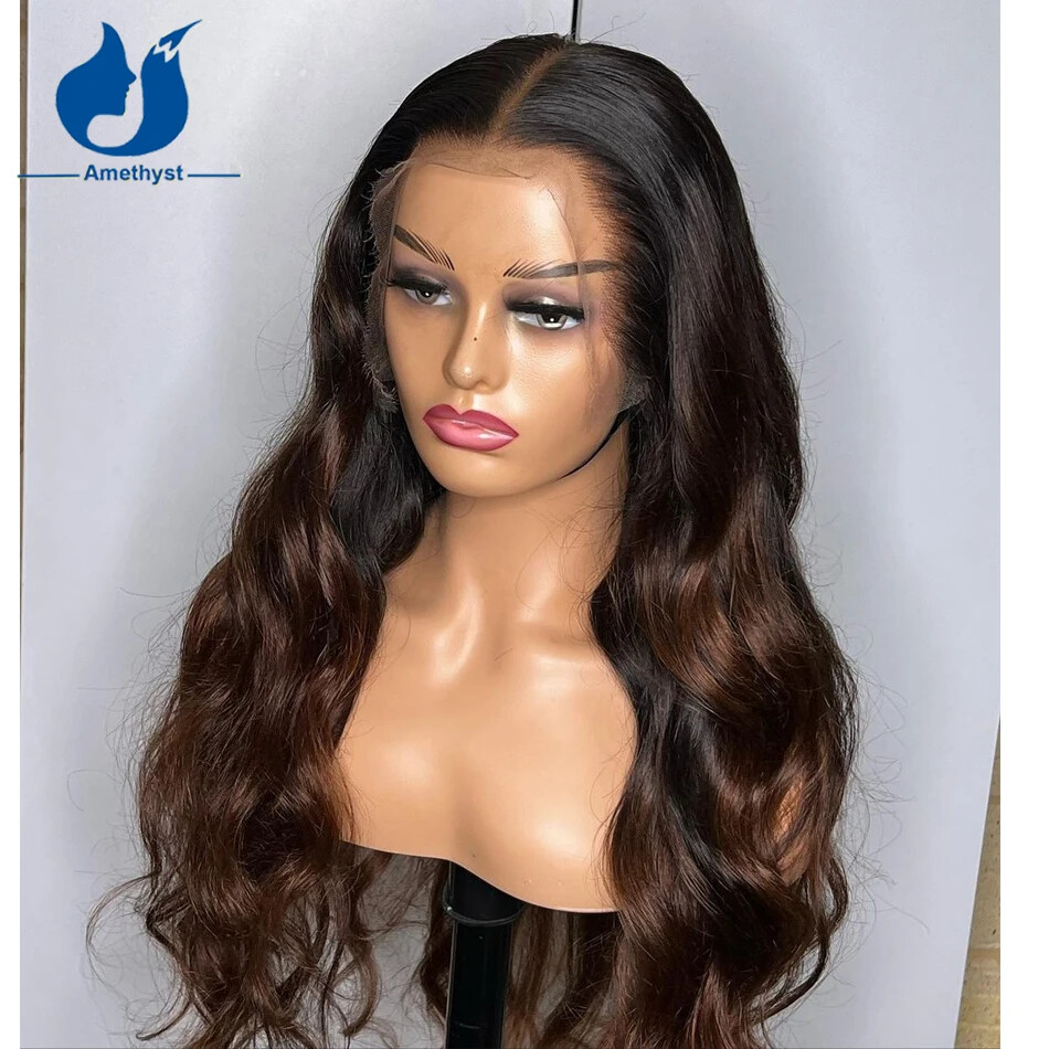Chocolate Brown Ombre 13X4 Lace Front Human Hair Wigs For Black Women Body Wave
