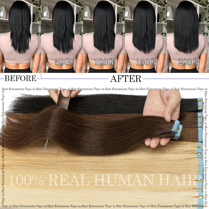 60pcs American Skin Weft Tape In Hair Extensions Full Head 100% Remy Human Hair