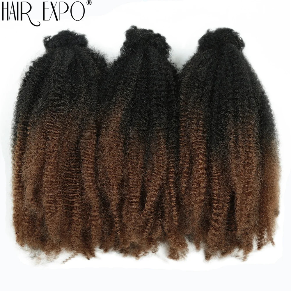 12Inch Ombre Afro Kinky Curly Bulk Synthetic Crochet Braiding Hair Extensions