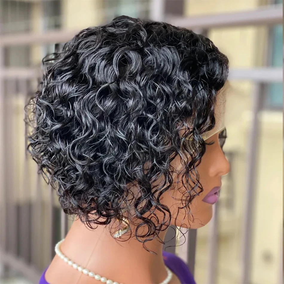Short Curly Pixie Brazilian Human Hair Wig – 13×4 Lace Front – 8″ – 250% Density