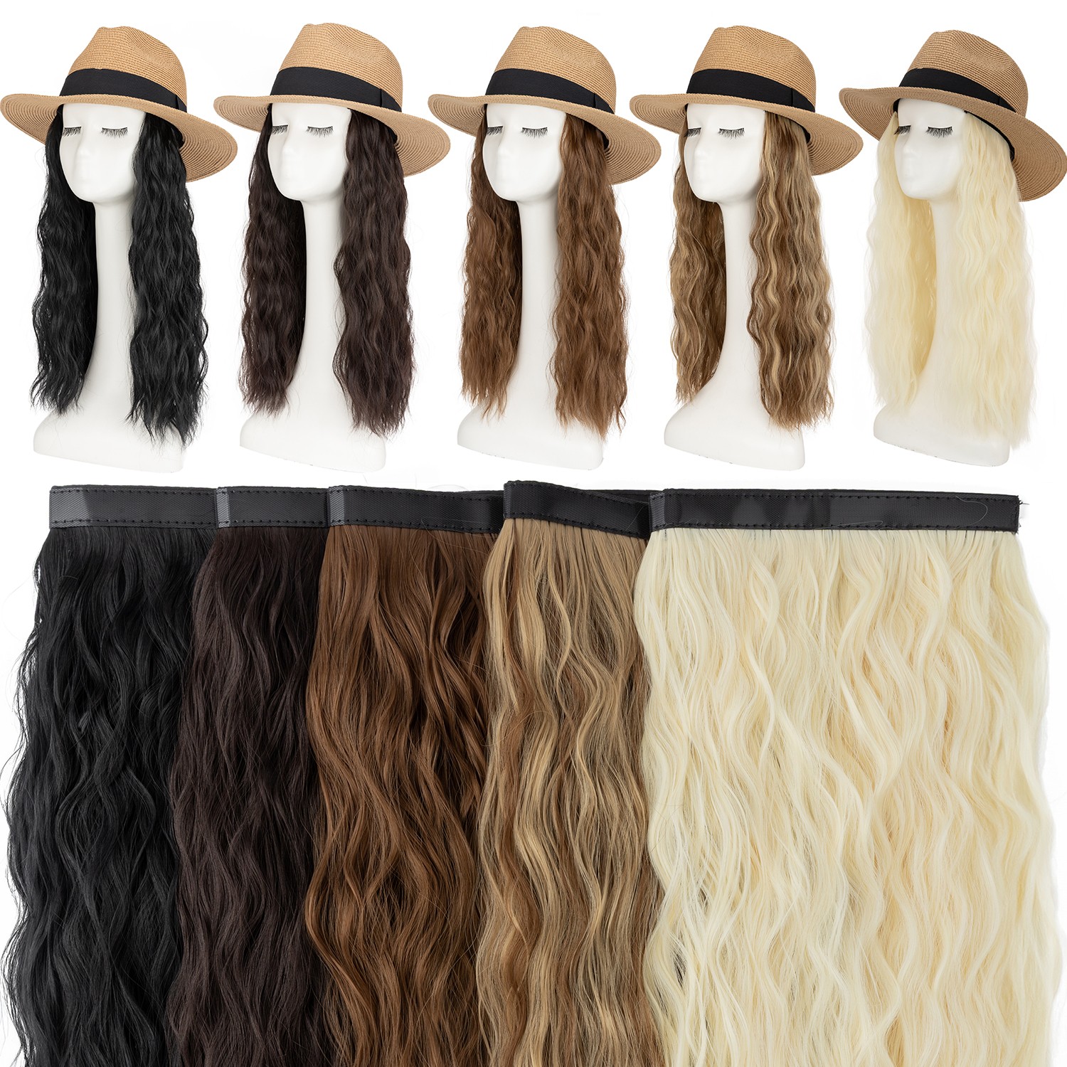 Cap with Hair Attached For Women Wigs Sun Hat with Hair Long Wavy Hair Synthetic