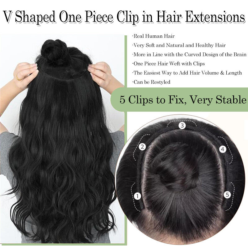 V-shape One Piece Clip In 100% Remy Human Hair Extensions 3/4 Full Head Weft