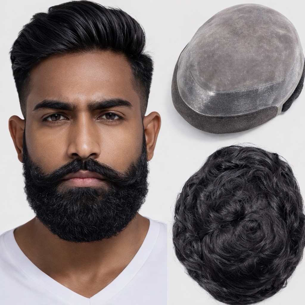 Toupee Hair Piece Indian Remy Human Hair Mono Top Lace Front Men Wig – Jet Black