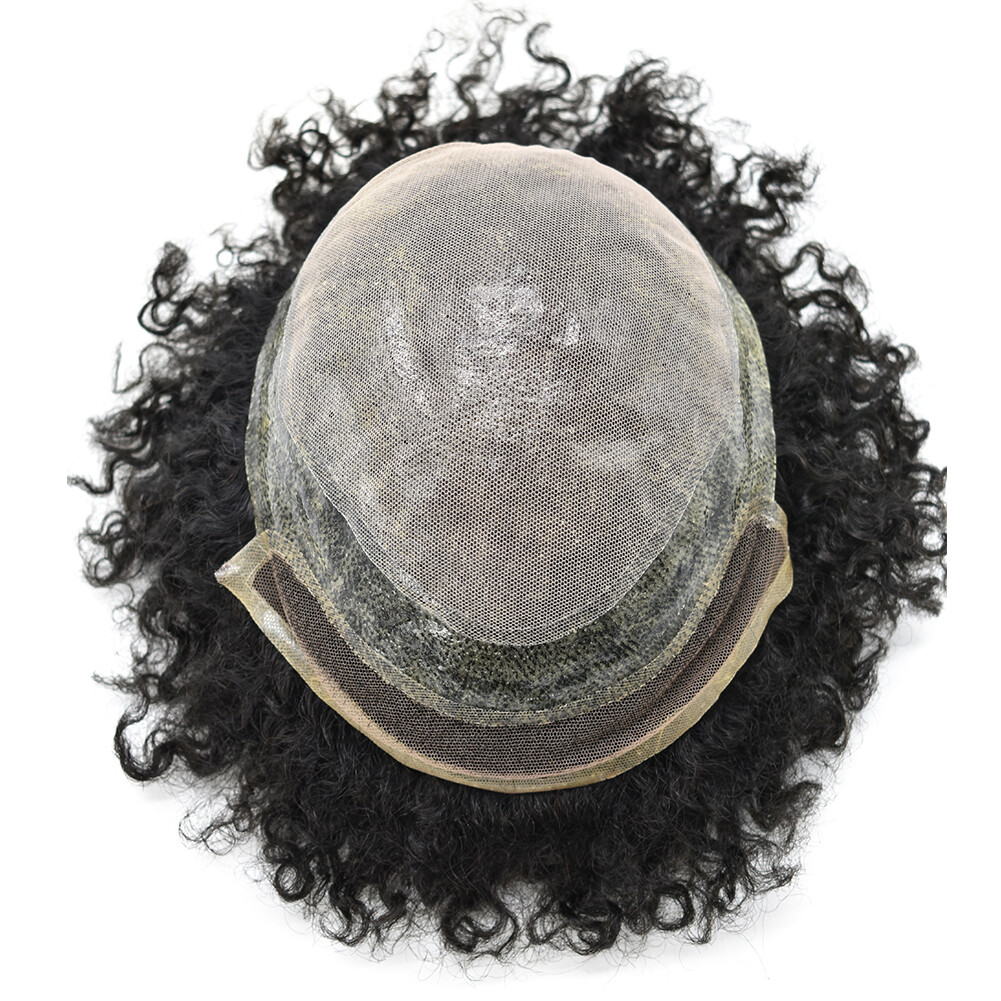 Afro Curl Mens Toupee Lace Front Poly Hairpiece African American Human Hair Unit