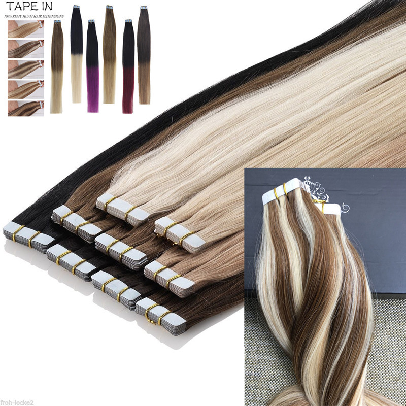 8A Seamless 16-26inch PU Skin Weft Tape in Remy Human Hair Extensions 30-70g