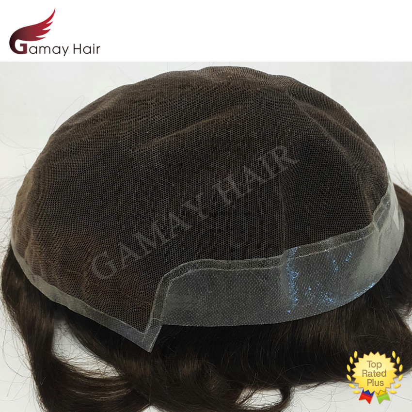 French Lace Front Mens Toupee Hairpiece Poly Skin Pu Hair Replacement System Wig