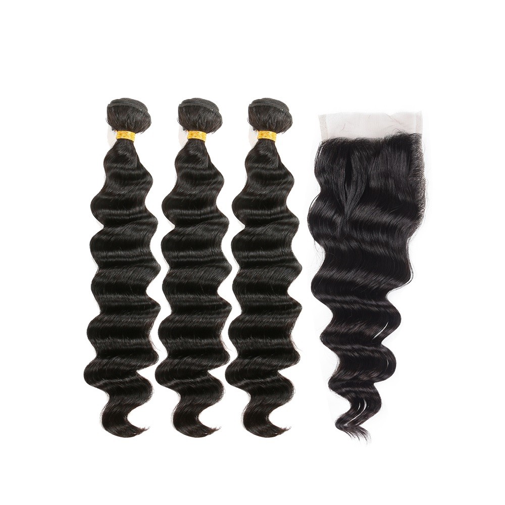 3 Bundles Loose Wave With 4*4 Lace Closure Free Part Virgin Brazilian Hair