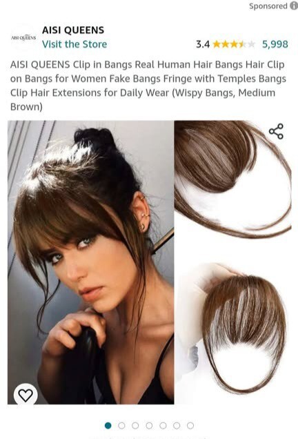Clip in Bangs Real Human Hair Bangs Hair Clip on Bangs-Wispy Bangs, Medium Brown