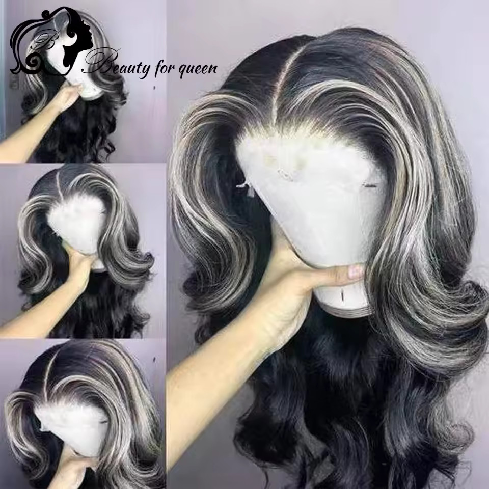 Highlight White Black Body Wave Transparent 13×4 Lace Frontal Wigs For Women