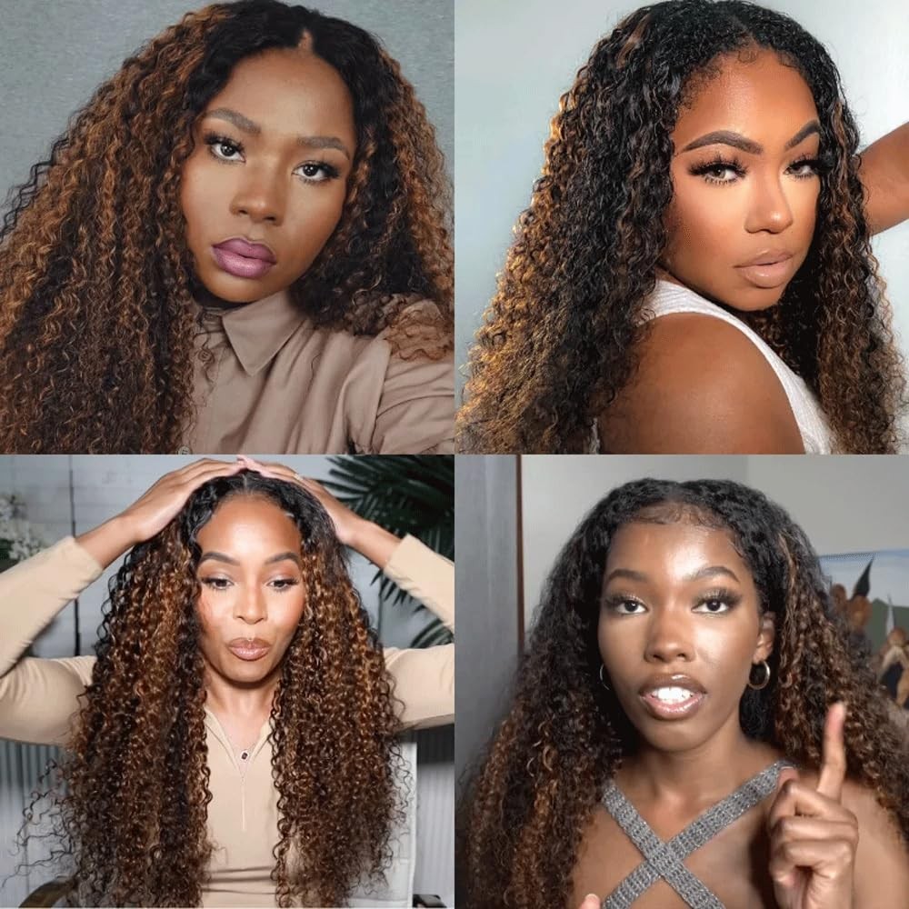 Ombre Bundles P1B30 Kinky Curly Human Hair Bundle 1B30 Highlight Brown Curly …