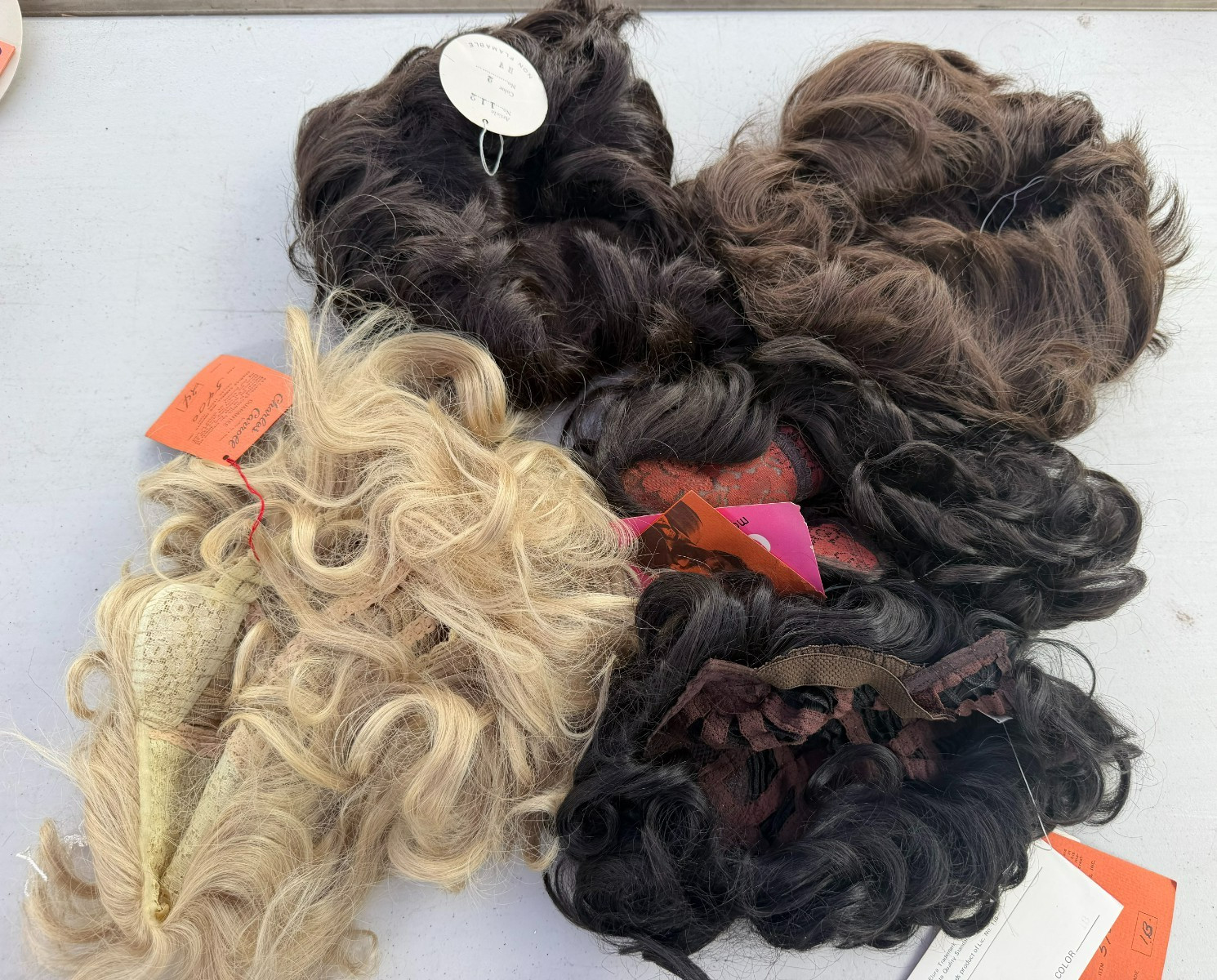 Lot of 5 Vintage Charles Carroll Elura Modacrylic Fiber Curly Wigs Brown Blond