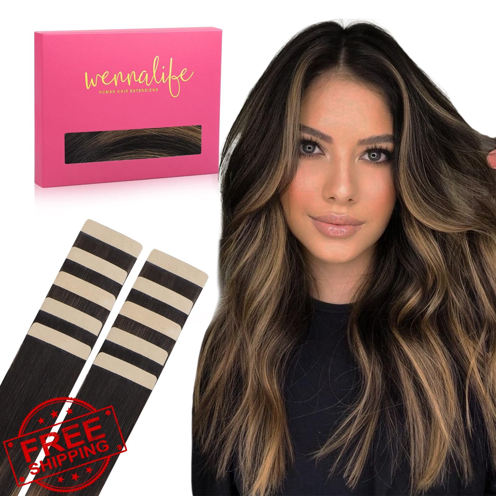 Wennalife Tape in Hair Extensions Black Chestnut 12 inch 20g 10pcs