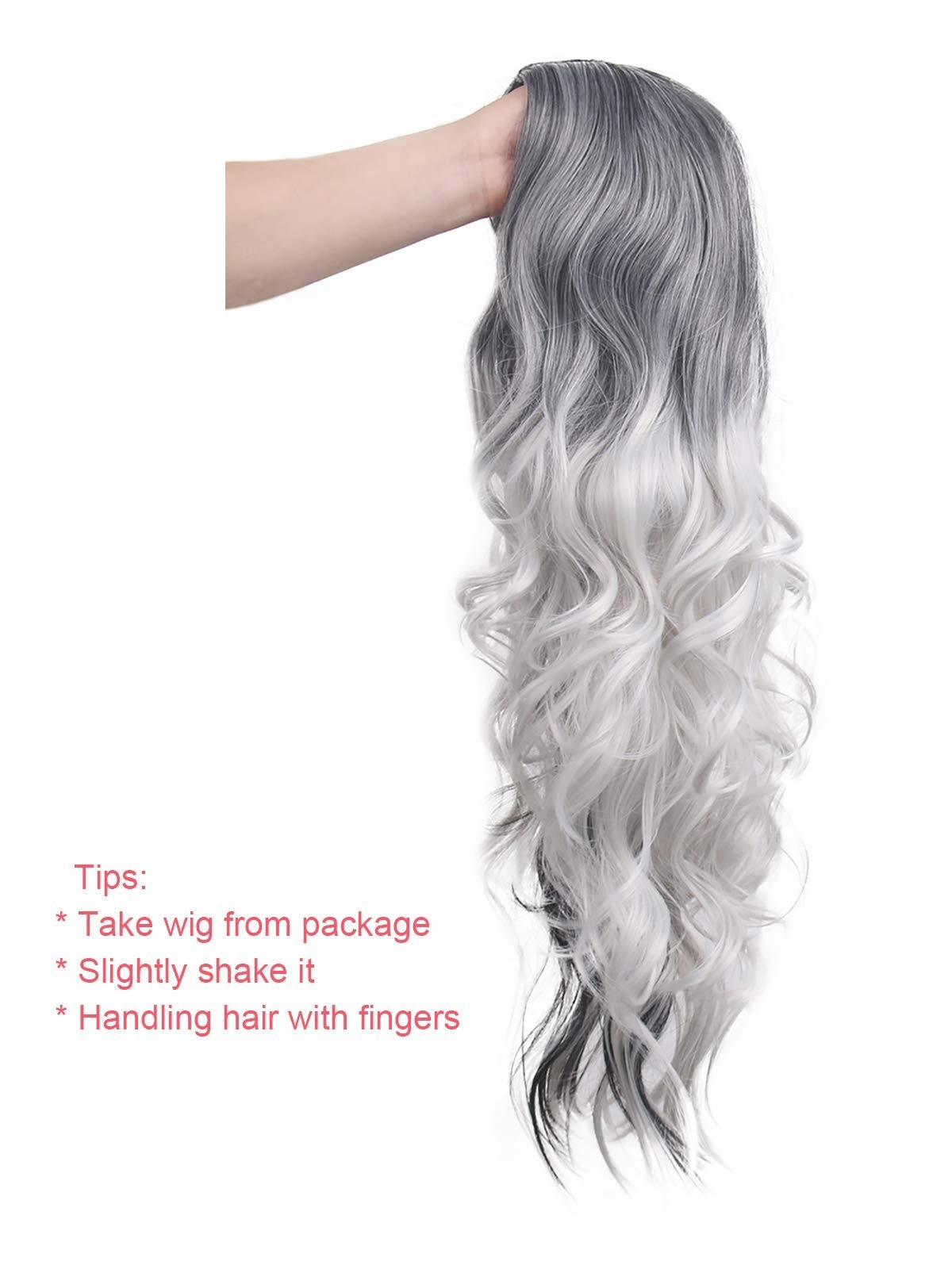 Beautyself Silver Grey Costume Wigs for Women Halloween Curly Long Wavy Fashi…