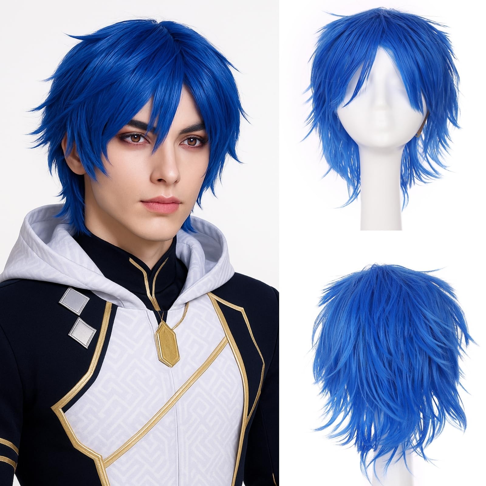 Unisex Cosplay Anime Wigs for Women Men Synthetic Layered Short Hair with Ban…