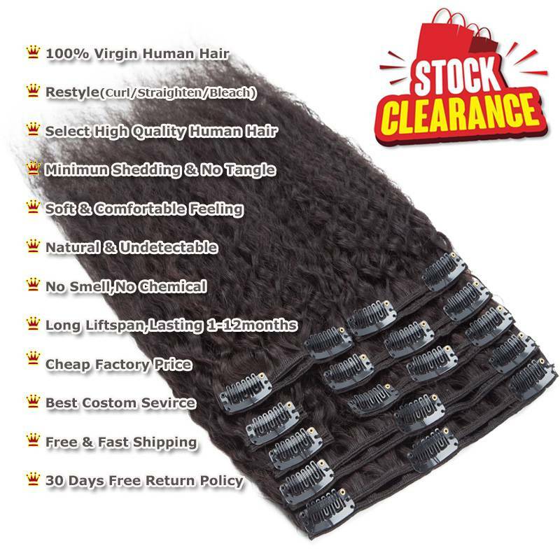 Yaki Straight Kinky Curly Clip In Remy Human Hair Extensions Full Head Thick US