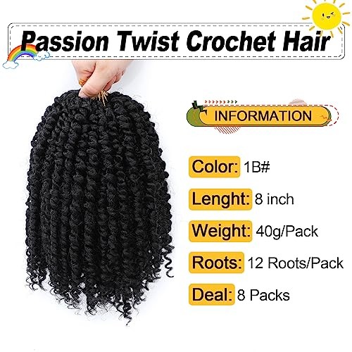 Passion Twist Hair 8 Inch 8 Packs, Pre Twisted Passion 8 Inch (Pack of 8) 1B#