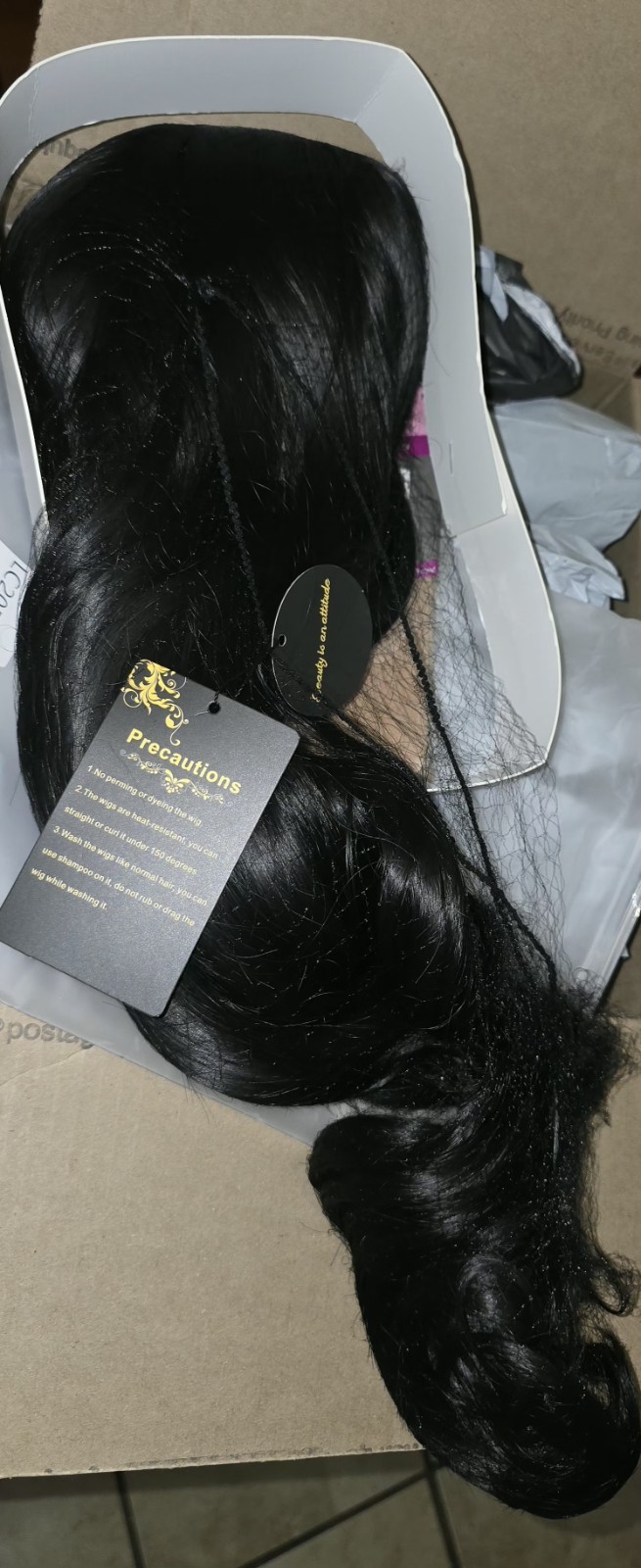 OKVOKV Synthetic Wavy Wig Heat-Resistant with Wig Cap Black Brown Ombre