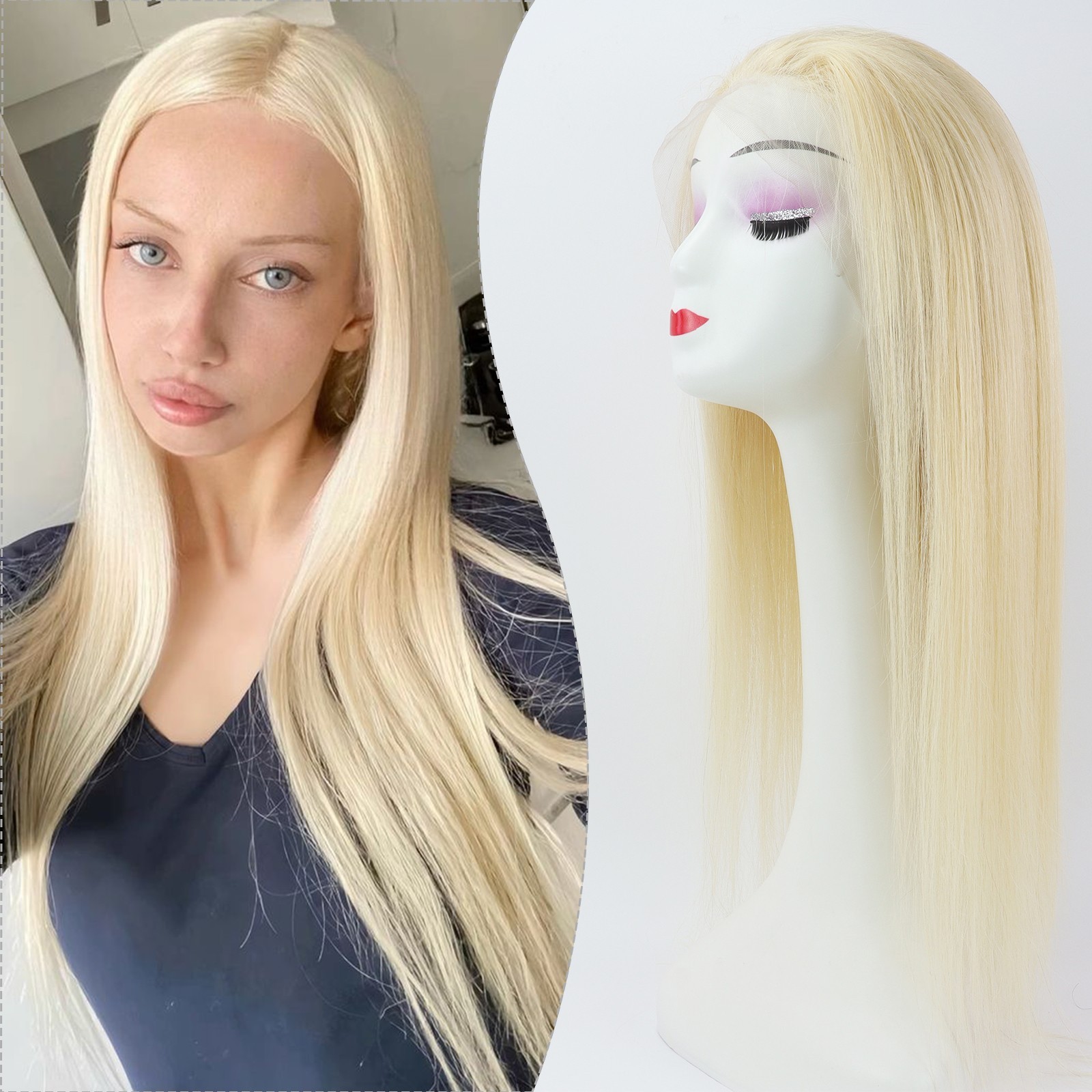 Silk Top Full Lace Wig #613 Blonde Real Virgin Human Hair Soft with Elastic Band