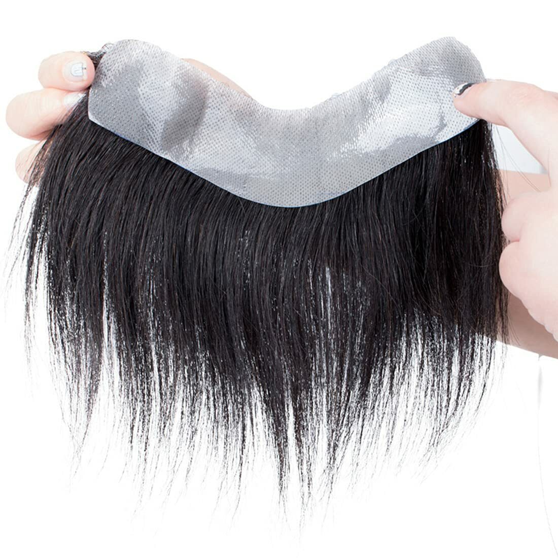 Mens Frontal Hairpiece V-Looped Covering Receding Hairline Human Black Hairpiece
