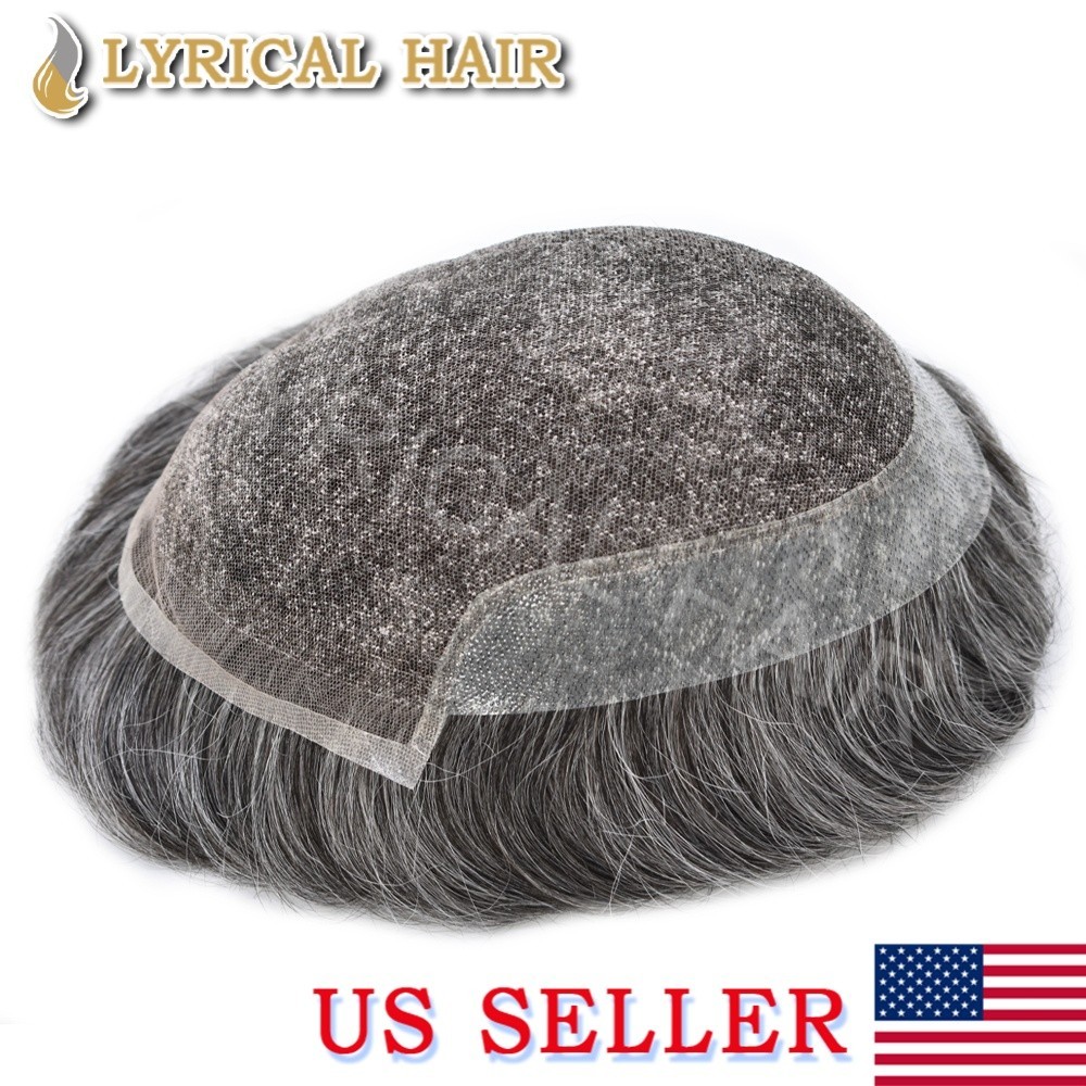 Lyrical Hair French Lace Front PU Base Mens Toupee Human Hair Natural Hairpiece