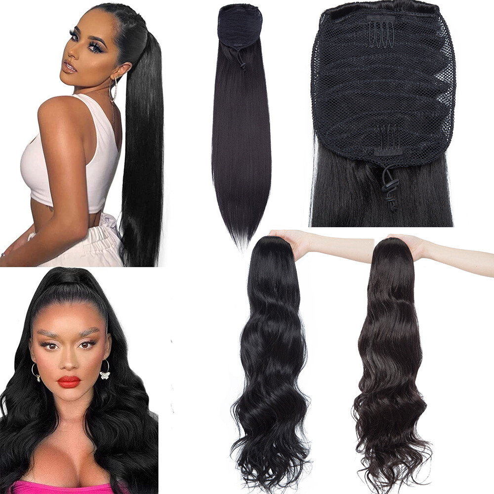 24″ Ombre Curly Long Drawstring Wrap Ponytail Hair Extension Hairpiece for Women