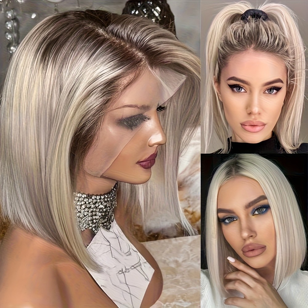 Ombre Brown Blonde Lace Front Wigs Short Bob Haircuts Glueless Replacement Wig