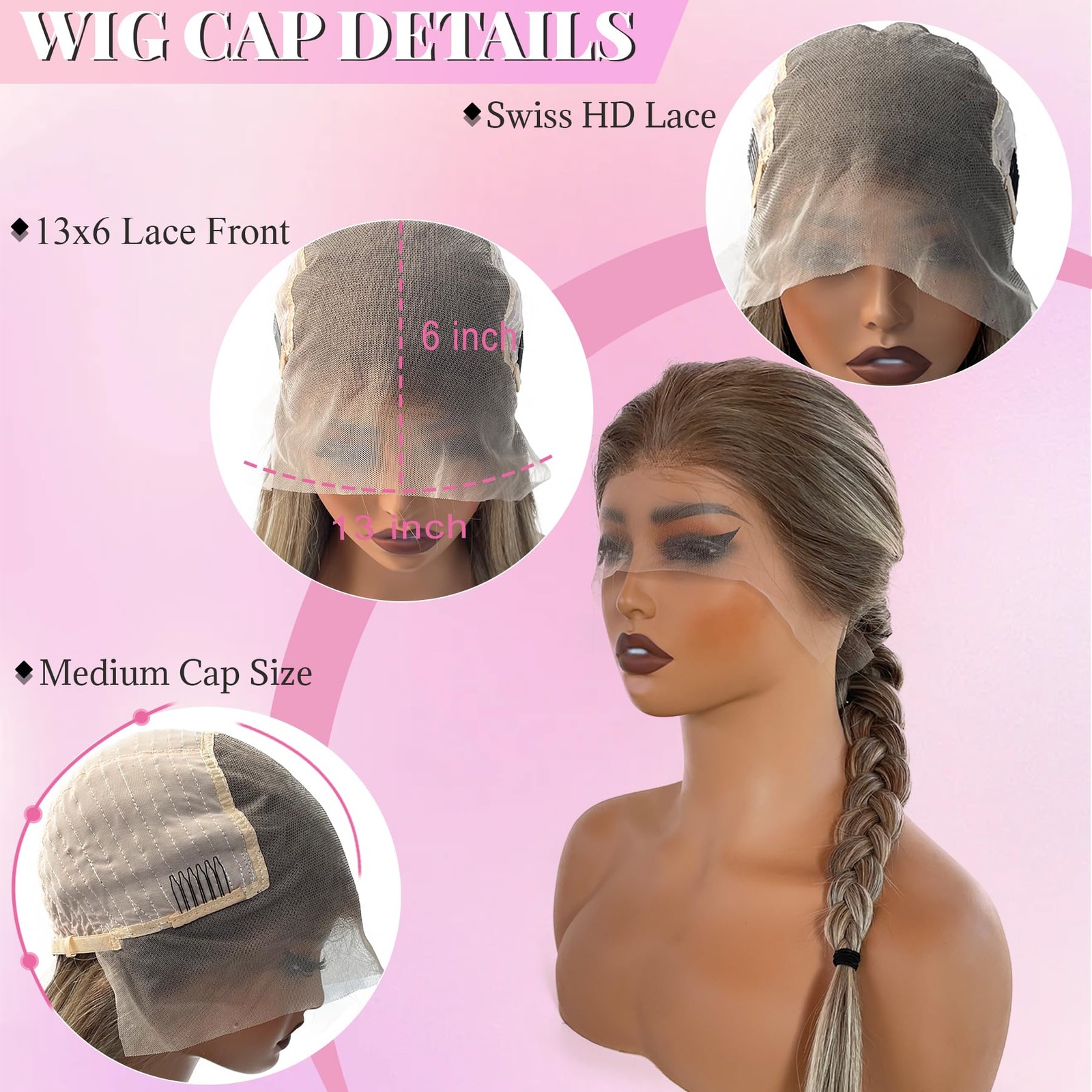 Valiilo 13X6 Ash Blonde Lace Front Wig Human Hair 24 Inch Ombre Brown Blonde