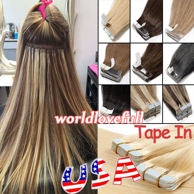 Durable Tape In Remy Human Hair Extensions Skin Weft Ombre Highlight 20-40pieces