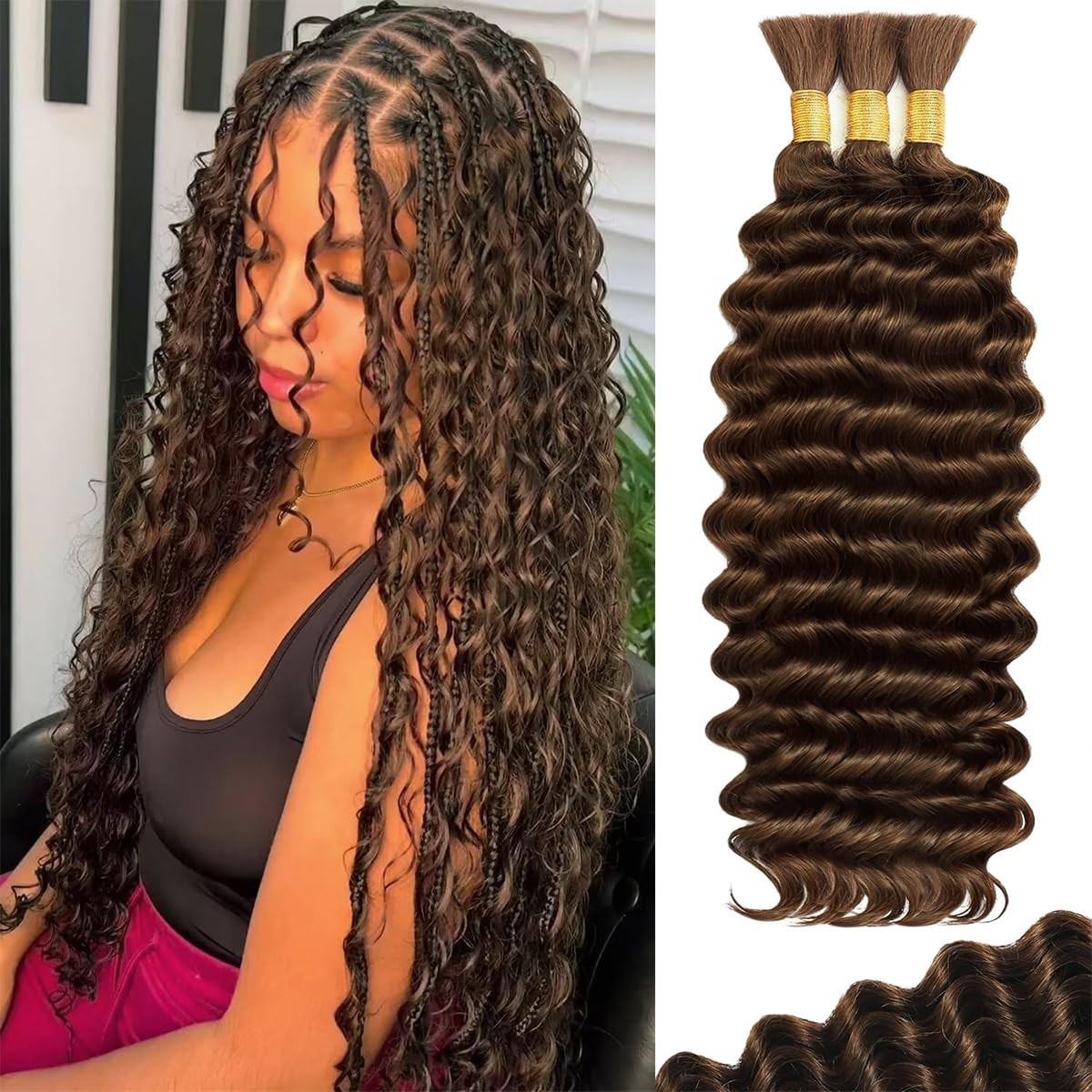 Cifendin Human Braiding Hair For Boho Braids 110G Deep Wave Bulk Human Hair For