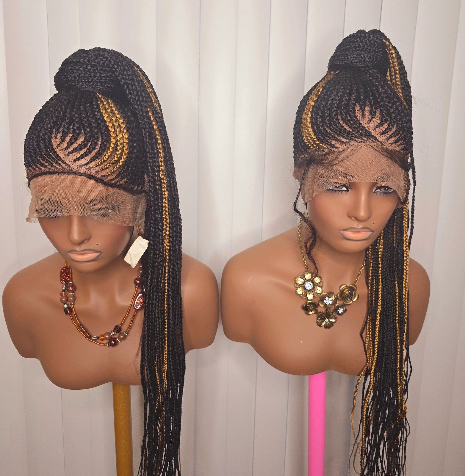 Black and Gold Full Lace Synthetic Braided Wig for Classic Ladies Easy to Style