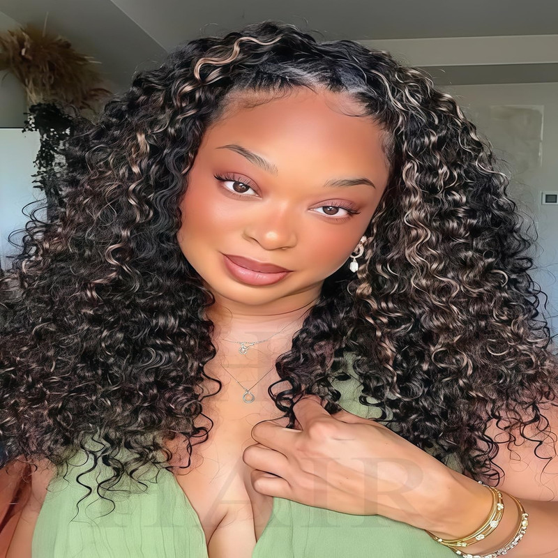 V Show Wear Go Glueless Half Wig Human Hair 1B/30 Highlight Water Wave 3 In 1