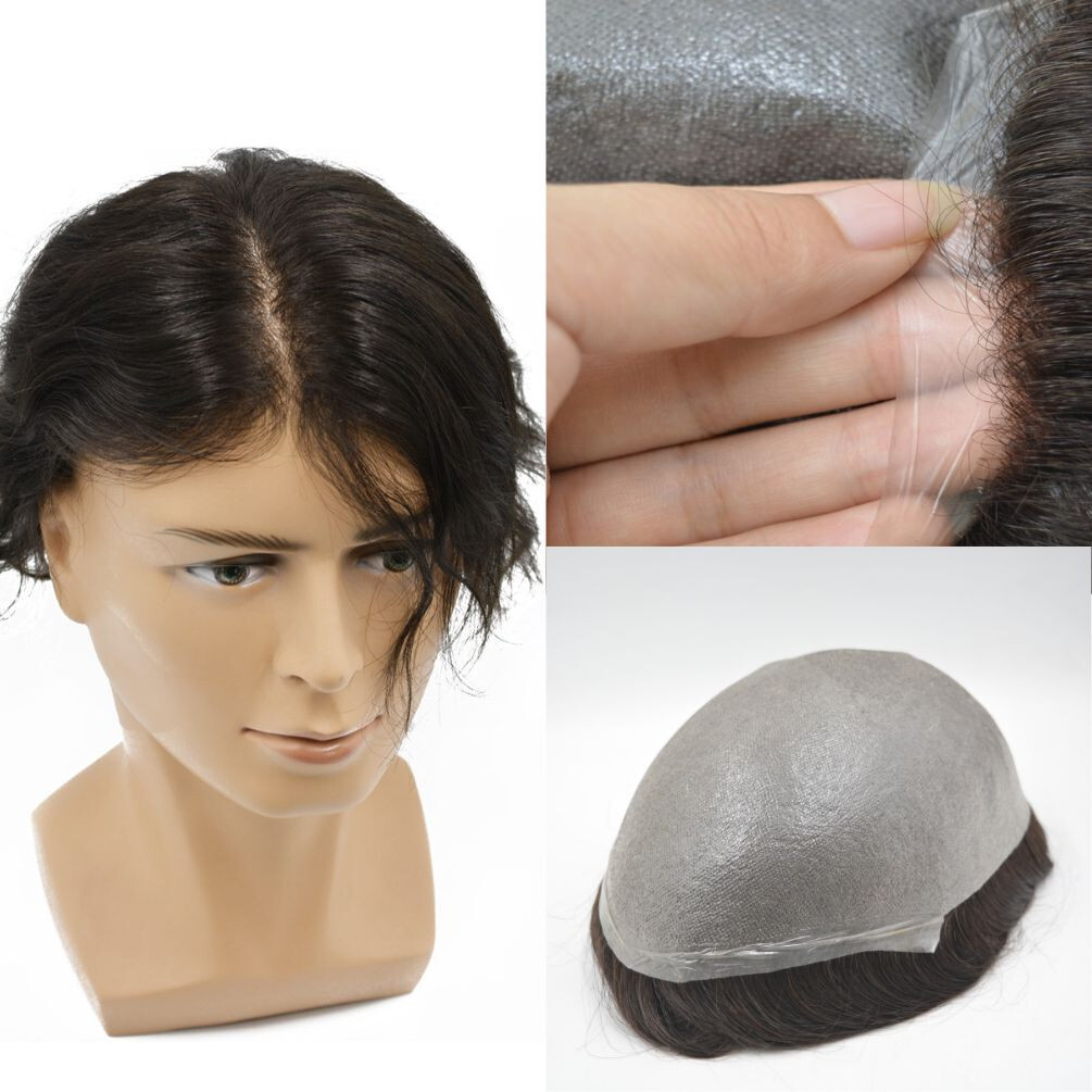 Anti-Allergy Men Super Thin Skin Hair Replacement System 0.04mm poly skin toupee